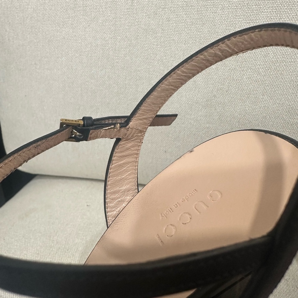 Gucci Marmont GG Black Leather Heeled Sandal size 40 Authentic Classic - Picture 9 of 9